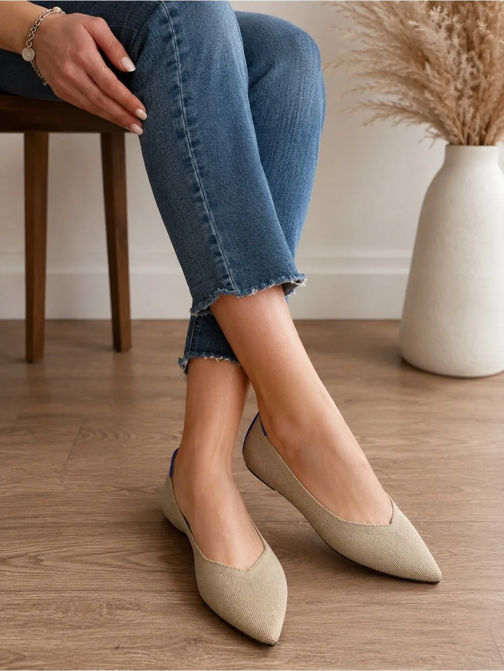 Rothy’s The Point Flats Women’s Size 9.5 Beige Knit Pointed Toe Washable